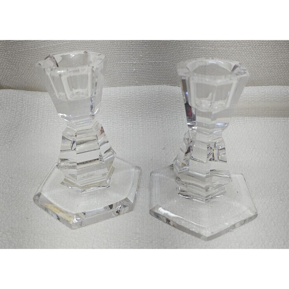 Vintage Rare Oneida Lead Crystal Set 2 Candlesticks Candle Holders - Picture 6 of 12